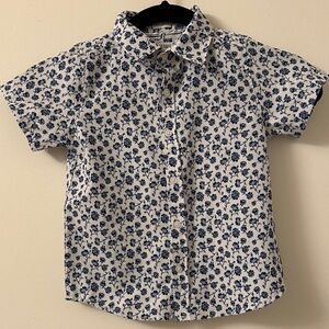 White & Navy Floral Short-Sleeve Button-Down Shirt for Kids